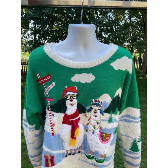XXL Christmas Sweater Llamas Winter Scene Mens Holiday Funny Party Long Sleeve - Picture 10 of 10